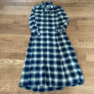 Polo Ralph Lauren Blue Plaid Flannel MIDI Dress Size 0